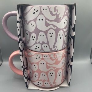 Elum Home Halloween Purple And Pink Ghost Set of Two Stackable Mugs- NEW